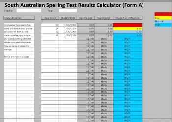south australian spelling test recording sheet